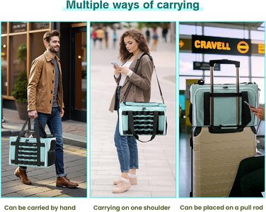 Транспортна переноска для котів Pecute, розширювана, для 2 котів, велика переноска для собак та цуценят, складана переноска-сумка для котів, аква-зелений колір