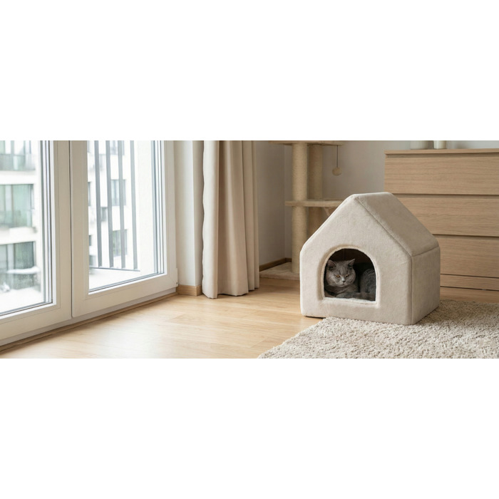 Будиночок-лежак для котів SUITE Carinio з двосторонньою подушкою, 44 × 42 × 44 см