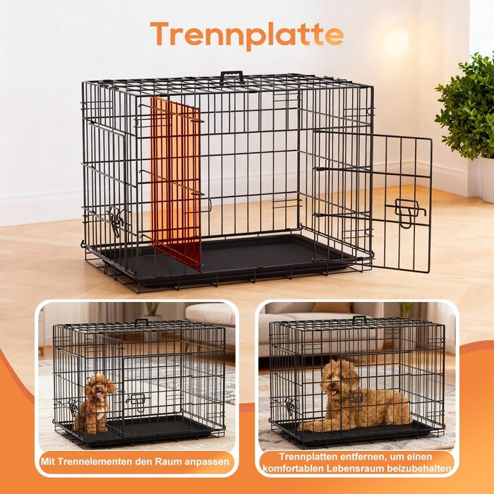 Клітка для собак BestOffice, складана, з 2 дверцятами, висувний піддон, ручка, переноска для собак, 61x42x48 см, S, чорна