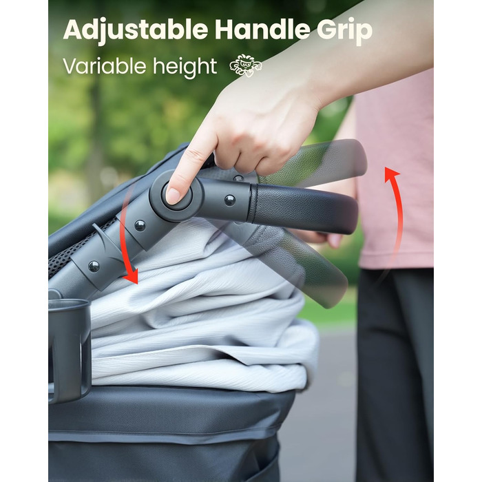 Візок для собак середнього розміру, складаний, з регульованою ручкою, кошиком для зберігання та підстаканником, балдахіном та сітковим віконцем, ідеальний для собак середнього розміру