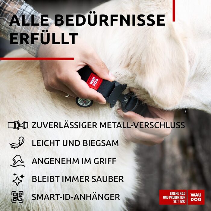 Водонепроникний нашийник для собак WAUDOG, регульований, для великих, середніх та маленьких собак, металевий замок, 31-49 см, 25 мм
