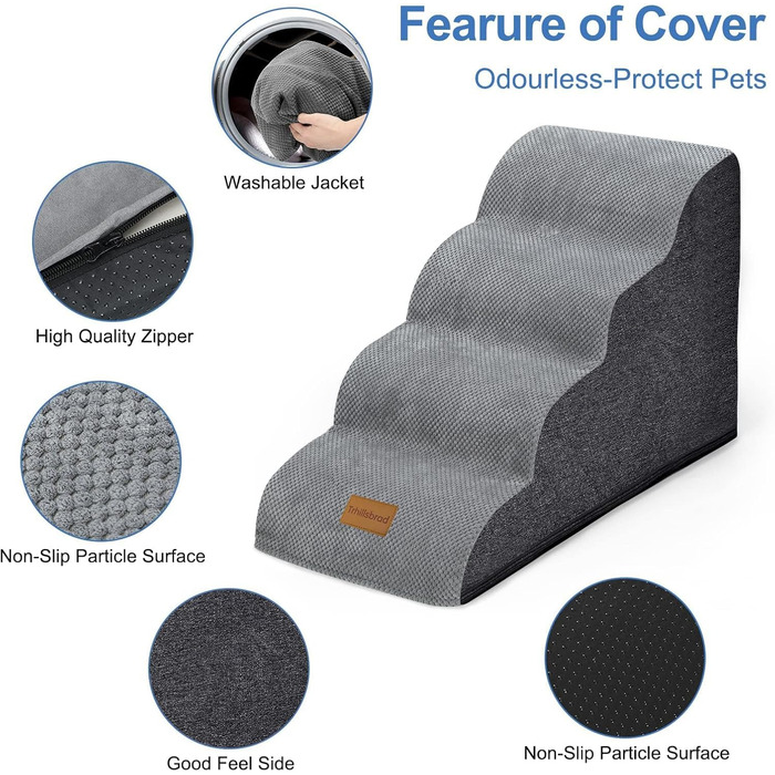 Сходинки для собак широкі 4 сходинки 50 см, з щільного піноматеріалу, для маленьких собак, знімний чохол, неслизьке дно, 51x72x41 см