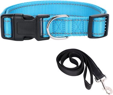 Нашийник для собак Türki з нейлону, з гравіюванням, світловідбиваючий, для великих, середніх та маленьких собак (S, блакитний)