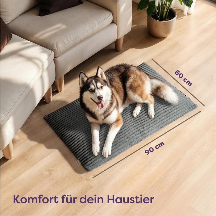 Самогріюча ковдра для собак – 90x60 см – велика, м'яка, з антиковзаючою основою, сірого кольору