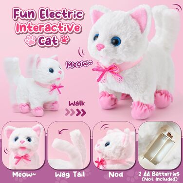 Інтерактивна іграшка Tacobear Katze: електронна котяча іграшка для дітей, ходить, муркоче, махає хвостом. М'яка іграшка, плюшевий котик, подарунок для дівчаток 3-8 років