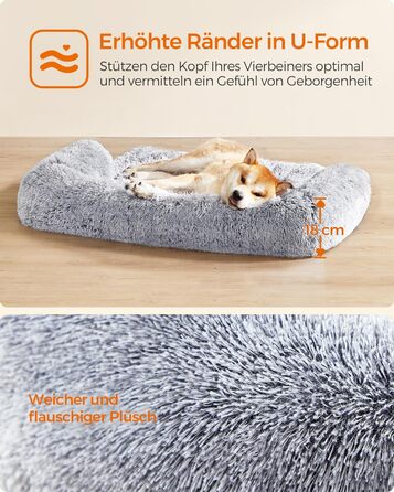 Feandrea FluffyHug лежанка для собак, плюшеве ліжко, захист дивану, подушка для собак, розмір XL, для середніх та великих собак, 110 x 95 x 18 см, Ombré-Сірий PGW223G01 L 110 x B 95 x H 18 см Ombré-Сірий