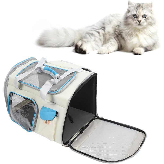 Транслювач для тварин XOYIXOYI, дихаючий рюкзак-переноска для котів та собак, велика місткість, легкий у догляді, для прогулянок на вулиці (білий та блакитний)