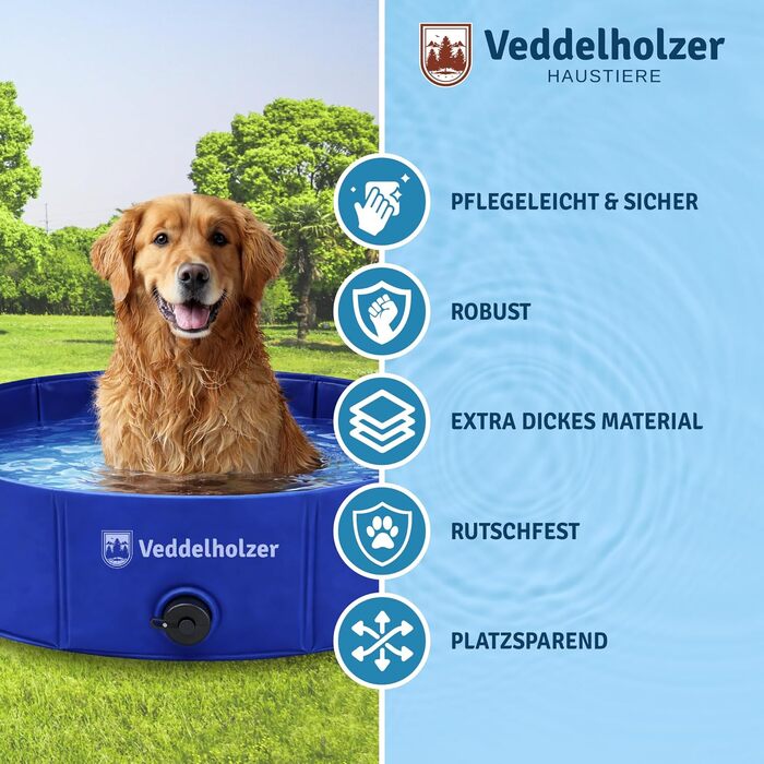 Складаний басейн для собак Veddelholzer (M), 80 x 20 см, протиковзкий та міцний, для gardens та балконів, швидке встановлення