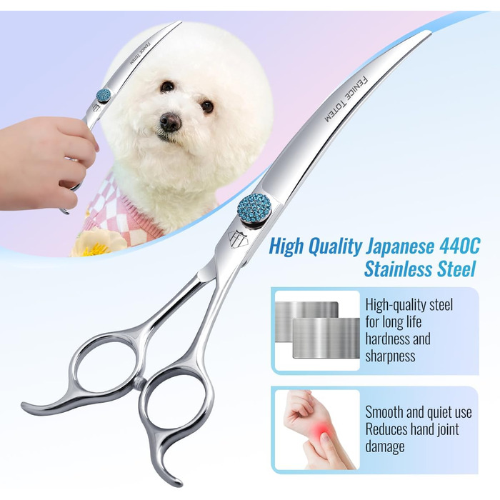 Професійна шерсторізальна ножиця Fenice для собак - 45°, 19.1 см, з нержавіючої сталі 440C