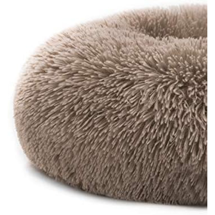 Ортопедичне ліжко для собак з штучного хутра, кругле, корзина для собак, подушка для середніх та великих собак, дуже м'яке, можна прати в пральній машині, подушка-пончик L, Колір: Коричневий