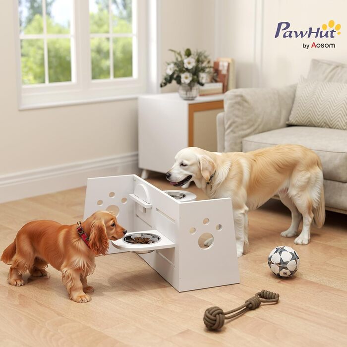 Підвищений годівниця для собак PawHut з регулюванням висоти, антизатримкова підстилка, 2 x 1000 мл, повільна годівниця, годівнича станція для середніх собак та котів, білий