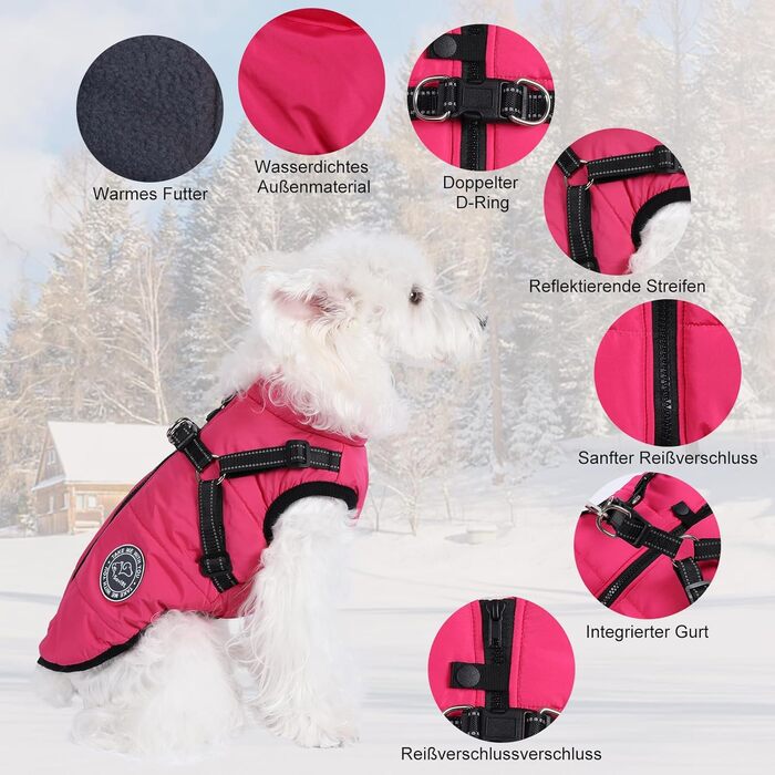 Зимова куртка для собак з наповнювачем та поясом - (XS, Кораловий)