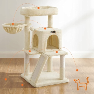 Низька скребничка для котів Feandrea, бежева, 96 см, сизаль, 2 рівні