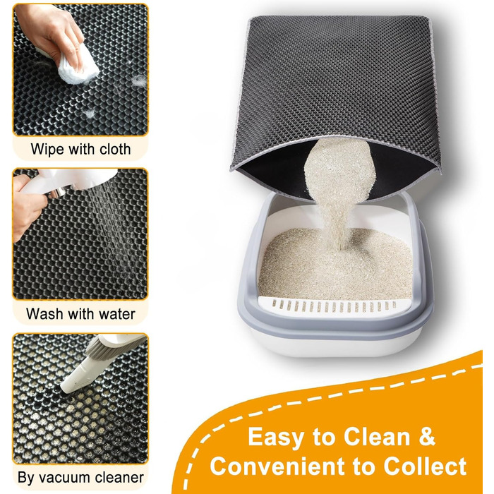 Килимок під лоток для котів, XXL, 119.4 x 91.4 см, вологостійкий, антислизький, сірий