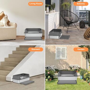 Котлочистка Euakee з нержавіючої сталі з кришкою, XL велика для великих котів, з високими бортиками, лотком та педаллю, антипригарна, вологостійка, легко миється