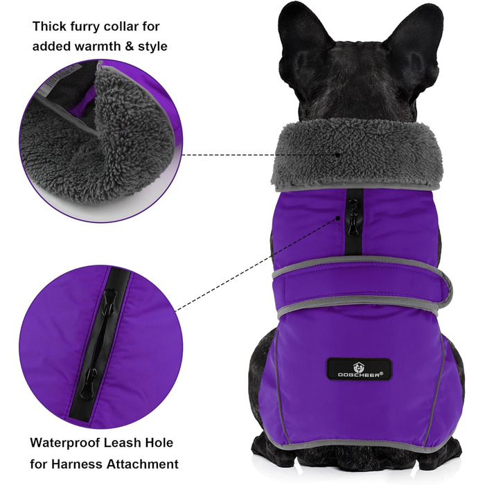 Зимовий теплий пуловер для собак Dogchee з флісовим коміром, куртка для собак, одяг для тварин, світловідбиваюча підкладка з флісу, теплий одяг для маленьких, середніх та великих собак, розмір XXXL (обхват грудей 88-113 см, довжина спини 70 см), фіолетови