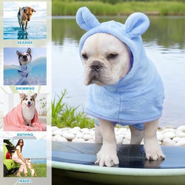 Рушник для собак Mosucoirl, халат для домашніх тварин з мікрофібри, швидковисихаючий, з капюшоном, бавовна (XS, блакитний)