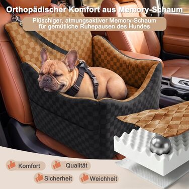 Автокрісло для собак JOEJOY (коричневе, S/M) - захист для сидінь, кишені для зберігання, Memory Foam