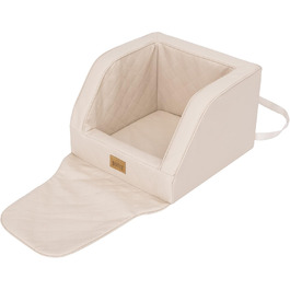 Автокрісло для собак, переноска для собак, лежанка для собак, переноски для тварин, для заднього сидіння, ковдра для собак, корзина для собак, лежанка для котів, для маленьких собак (46x46x31 см), бежева шкіра