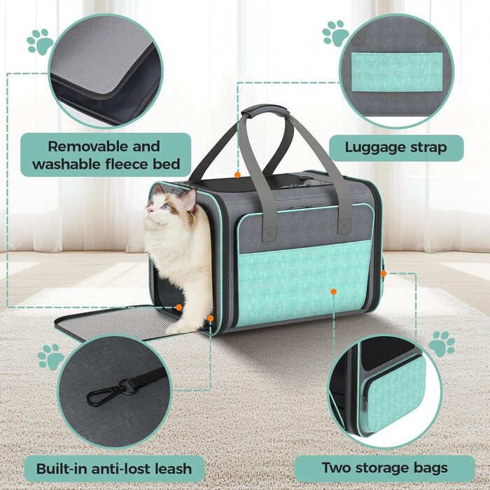 Betopet: Сумка-переноска для собак та котів, TSA-аппробована, розширювана, до 6,8 кг, 41,8 x 33 x 30,8 см