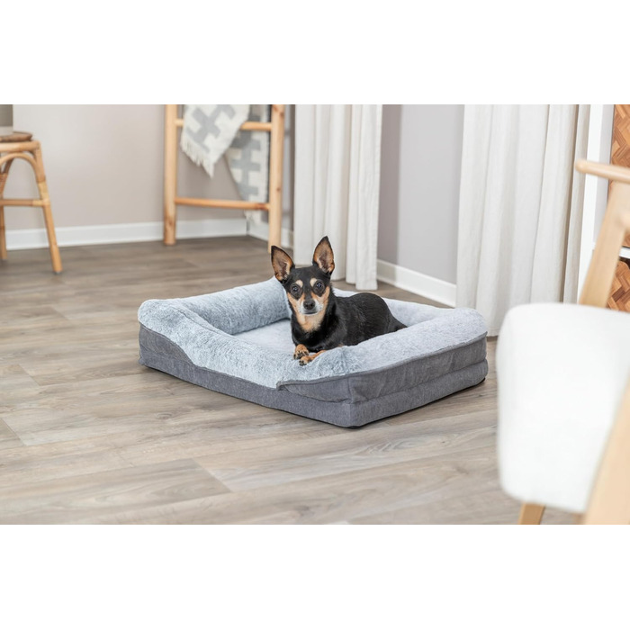 Ортопедичне ліжко для собак TRIXIE Vital Lino, сірий колір, 110 x 75 см. З Memory Foam, для літніх собак, суглобова підтримка. Артикул: 374052