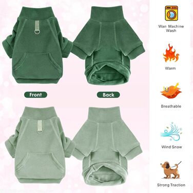 Теплий пуловер для собак Mosukoirl з кишенею: бавовняний світшот для маленьких та середніх собак, котів, чихуахуа. Світло-зелений & зелений колір