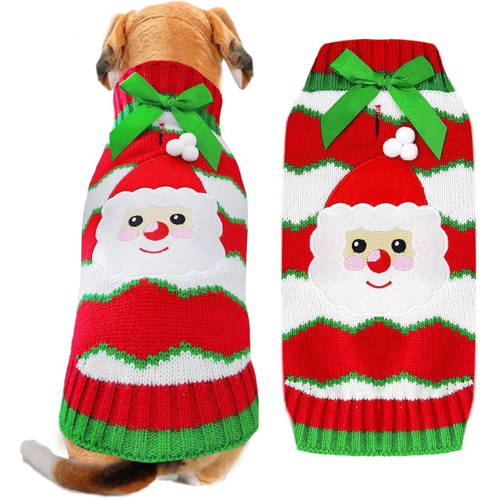 Пуловер для собак на Різдво: Костюм Святого Миколая для собак, малого, середнього та великого розміру. Червоний пуловер з повідком та отвором для хвоста. Ідеальний одяг для домашніх тварин. Розмір L.