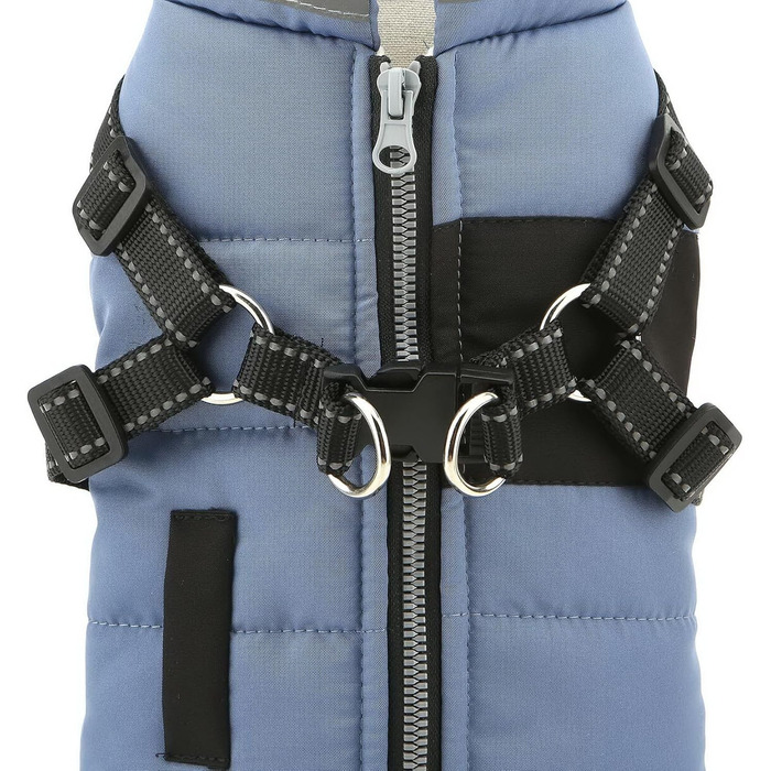 Теплий зимовий одяг для собак та котів - флісова куртка з повдком, D-подібним кільцем, світловідбиваючими елементами, для чихуахуа, йоркширського тер'єра (блакитний, XS)