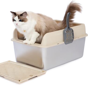 PET MARVEL туалет для котів із нержавіючої сталі, закритий, великий, з кришкою, високі борти, проти протікання, не прилипає, металевий лоток для котів