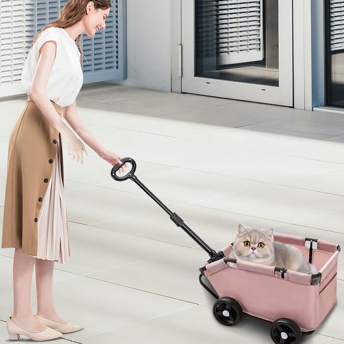 Дитяча коляска для собак середніх порід, до 25 кг, 4 колеса, складана, для подорожей, сірий/рожевий (51 x 35 x 31 см)