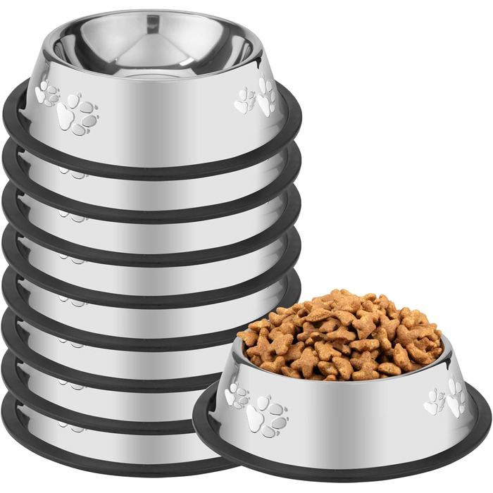 Набір з 8 мисок для собак з нержавіючої сталі, годівниця для домашніх тварин з гумовою основою, миска для корму та води для собак, котів та інших тварин