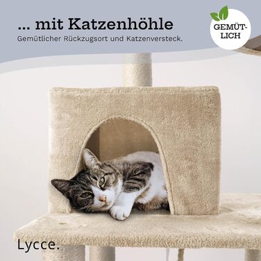 Когтеточка-комплекс Lycce Kratzbaum Royal 145 см: багатоярусна з 10 когтеточками, гніздом, гамаком, 4 платформами, плюшевим м'ячиком, бежева, стабільна, економна