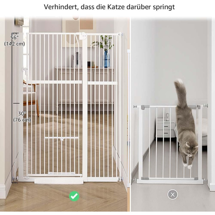 Кіт-загороджувач Unipaws для дверей та сходів, 142 см, з дверцятами для котів, ширина 95-105 см, білий