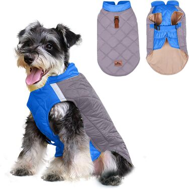 PETCUTE Водонепроникний зимовий дощовик для собак, теплий дощовик для собак середніх та великих порід, з світловідбиваючими смугами, з отвором для шлейки, сірий+блакитний