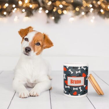 PICANOVA Набір мисок та контейнерів для корму та ласощів для собак з іменем - Персоналізований набір у різдвяному дизайні - Керамічний набір мисок та контейнерів як подарунок для власників домашніх тварин - Дизайн Candy Bones (набір сердечок та лапок)