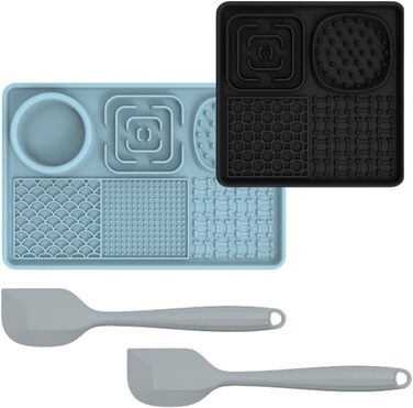 Лежанка-заспокійник для собак Bibykivn Schleckmatte з присосками для купання, догляду та дресирування. Антистресова годівниця для собак та котів (синьо-чорна, прямокутна+квадратна 3)