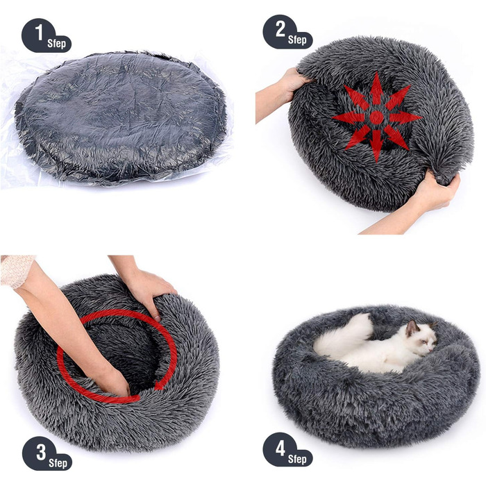 М'яке ліжко для собак та котів PETCUTE: кругле, плюшеве, миється, кольорове, лілового кольору