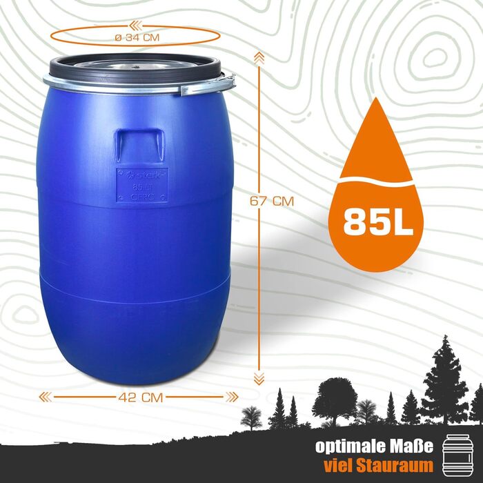 Ферментаційна бочка з кришкою 85 л, з нержавіючої сталі, з широкою горловиною, для бродіння, універсальна бочка, садова бочка, харчова, блакитна