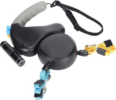 Подвійна собача шлейка, висувна шлейка з LED-підсвічуванням для двох собак, з фіксатором, регульована шлейка для домашніх тварин з двома головами, 9,8 футів, поворот на 360° без перекручування (Чорний)