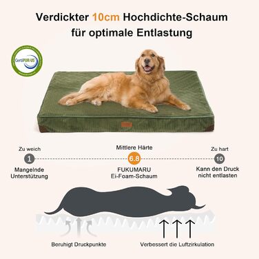 Ортопедичне ліжко для собак FUKUMARU - 91x56x9 см, зелене, водонепроникне, з антиковзким покриттям