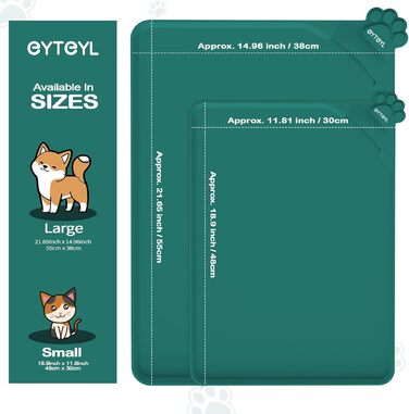 Водонепроникний килимок для годівлі домашніх тварин з високими бортиками, 55 x 38 см, силіконовий, нековзний, для собак та котів, запобігає розливанню води (зелений, 48 x 30 см)