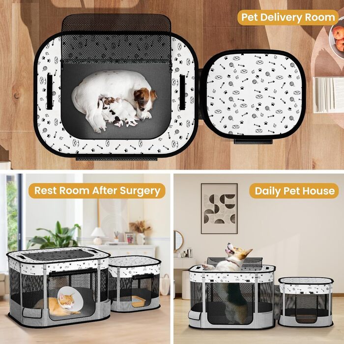 Портативний вольєр для котів DESELL, сірий, 8-разово посилений, розкладний, для кошенят, собак, indoor та outdoor