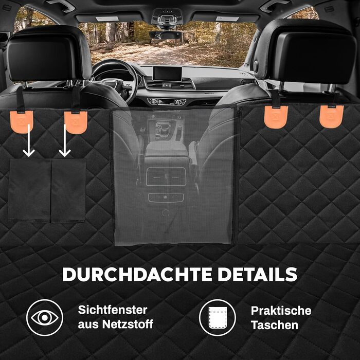 Захист для заднього сидіння автомобіля для собак Hainberger: водовідштовхувальний, стійкий до подряпин, з боковим захистом та оглядовим вікном, 137x147 см