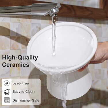 Набір мисок для котів YauYik (2 шт.) – керамічні миски для корму та води, підняті, широкі, білі