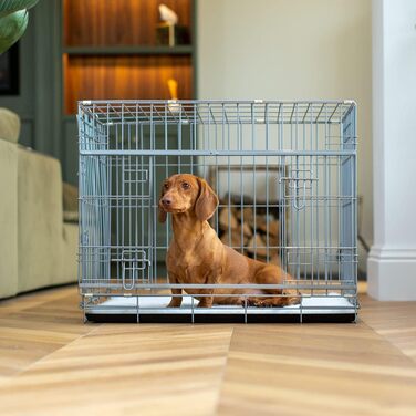 Металева клітка для собак із розсувними дверима Lords & Labradors, срібляста, розмір M, міцна переноска для середніх домашніх тварин