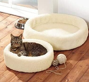 Ліжко для собак та котів з чистої вовни, біле, 40x50 см