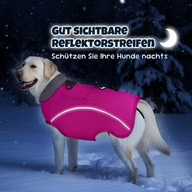 Зимова куртка для собак, водонепроникна та вітрозахисна флісова жилетка з кільцем D та кишенею, світловідбиваюча жилетка для середніх собак, для прогулянок, розмір XL, рожева