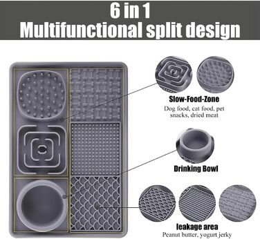 Лежанка-заспокійник для собак Bibykivn Schleckmatte з присосками (зелений+сірий, прямокутна)