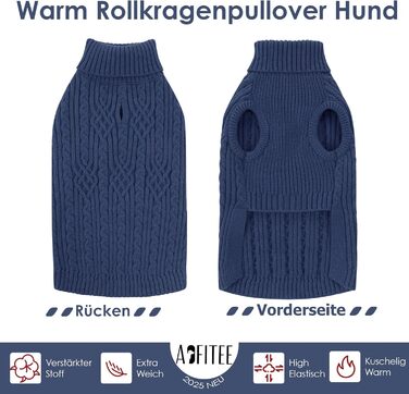 Теплий пуловер для собак AOFITEE для дрібних порід, текі, з коміром-горловиною, зимовий, блакитний (S)