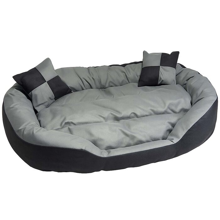 Ліжко для собак Hossis сіре, розмір L 110x80x20 см: м'яке, з подушкою, що перевертається, миється, для великих собак
